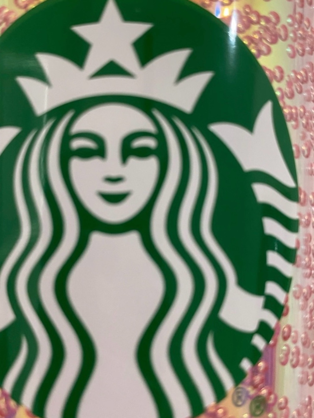 Starbucks Green & White Siren Cup with Pink Sequin Detail